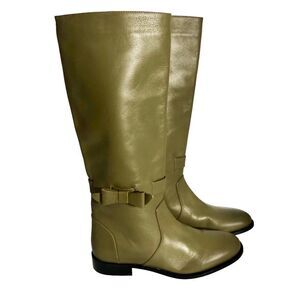 Vero Cuoio High Boots Faux Leather Olive Green 1” Heel 5 1/2 New w/out Box